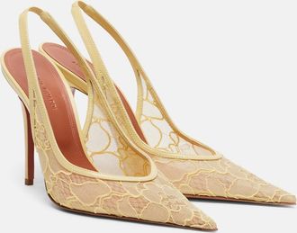 Amina Muaddi Anok leather-trimmed lace slingback pumps