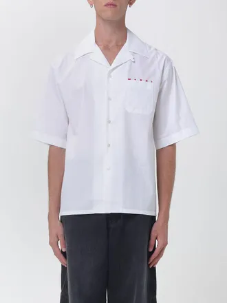 Marni Camicia bowling a maniche corte in misto cotone con logo a contrasto