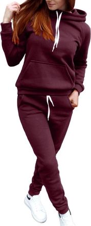 Generic WomenS Tracksuit Set 2 Piece Fleece Lined - Womens Sport Wear Track Suit Casual Hooded Plain Sweatshirt + Pants Sport Wear Sets Winter Thermal Long Sl