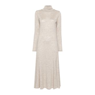 Polo Ralph Lauren Long Sleeve Day Dress - Dames - Maxi kleedjes - Beige - S - Wol - Kleedjes