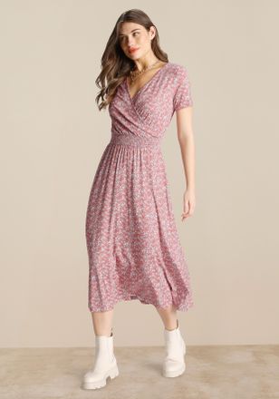 Tamaris Jerseykleid TAMARIS, Damen, Gr. 34, N-Gr, rosa gebl&uuml;mt, Jersey, Obermaterial: 95% Viskose, 5% Elasthan, gebl&uuml;mt, figurumspielend ca. Mitte Wade, V-Aus