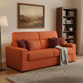 Dmora Sof&aacute; Cama 2 Plazas Casabona, Desenfundable, Con Almacenaje Made In Italy, De Apertura Abatible, 180x95 Cm Naranja