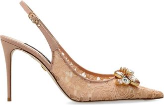Dolce & Gabbana Schoenen met hoge hak en kant - Dames - Pumps - Beige - 39 1/2 EU - Katoen - Schoenen