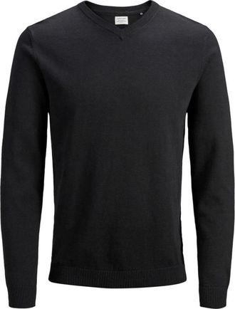 Jack & Jones Zwarte Katoenen V-hals Trui - Heren - V-hals truien - Zwart - L - Katoen - Truien & Vesten