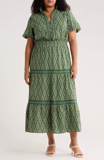 Max Studio Bubble Sleeve Tiered Maxi Dress in Green Medallion Geos at  Nordstrom Rack, Size 2X from $34.96 - on Stylight