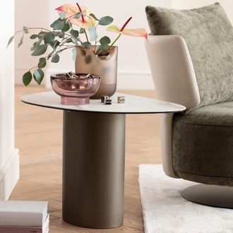 Kare Design Mesa auxiliar 75 x 50 cm de cer&aacute;mica marr&oacute;n