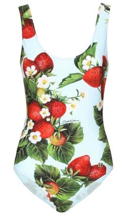 Dolce & Gabbana Blue Strawberry Print Swimsuit Size L