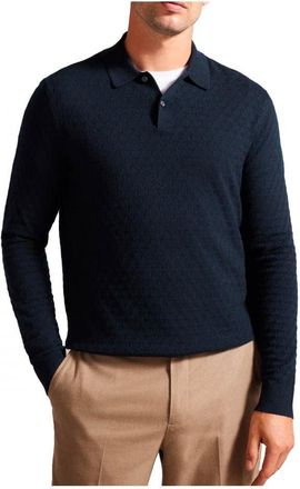 Ted Baker Mens Long Sleeve T Stitch Knitted Polo Navy M