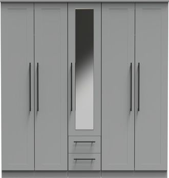 Welcome Furniture Harrow Ready Assembled Tall 5 Door 2 Drawer 1 Mirror Wardrobe in Dusk Grey - Welcome Furniture | TJ Hughes