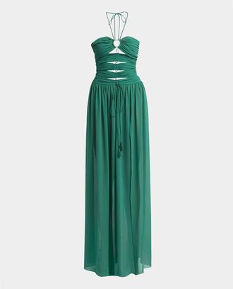 Tom Ford Gathered Cutouts Halter Silk Georgette Evening Dress