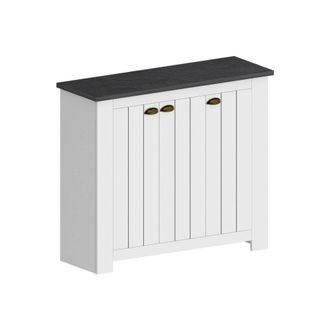 Dmora Zapatero Tolomeo, Zapatero Con 3 Puertas Que Ahorra Espacio, Armario De Entrada Multifuncional, 114x42h100 Cm, Blanco Y Antracita, Con Embalaje Reforz