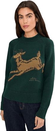 L.L.Bean Signature Original Cotton Rollneck Novelty Sweater Womens Clothing Deepest Green Deer : MD