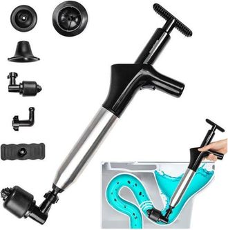 InnovaGoods Desatascador De Aire Comprimido - Innovagoods - 5 En 1 - Man&oacute;metro Integrado - 7 Accesorios - Ecol&oacute;gico