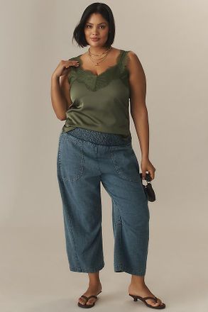 Pilcro The Reese Smocked Denim Pull-On Barrel Pants