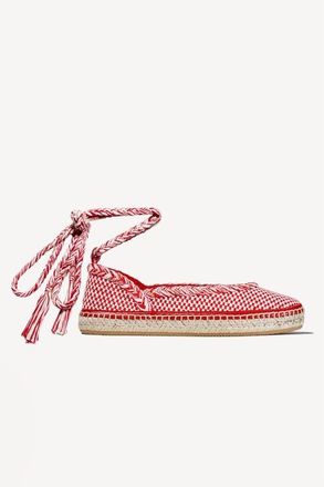 Amambaih Magda Handwoven Espadrille Ballet Sleep-Ons Flat with Lace Up Ankle Tie in Ivory Red at Nordstrom, Size 37