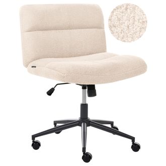 Beliani Silla De Escritorio Para Oficina En Casa Tapizada En Boucl&eacute; Sin Reposabrazos Asiento Neum&aacute;tico Base Giratoria Inclinable Beige Claro Catlin