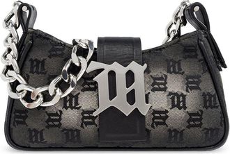 Misbhv monogram letter plaque chain shoulder bag - women - Polyester/Cotton/Polyester/Leather - One Size - Grey