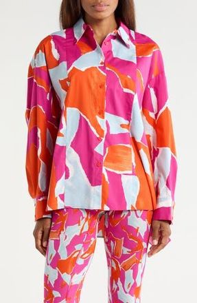Diane Von F&uuml;rstenberg Laura Long Sleeve Woven Shirt in Island Camo Large Pink at Nordstrom Rack, Size Xx-Small