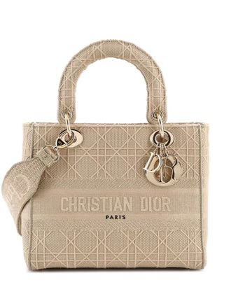 Dior Lady D-Lite Bag Cannage Embroidered Canvas Medium satchel - Toni neutri