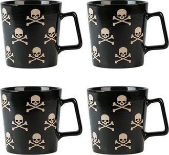 10 Strawberry Street Set Of 4 Skull & Crossbones 20Oz Wax Resist Mugs