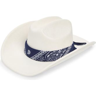 BP. Bandana Trim Cowboy Hat in Ivory- Blue Bandana at Nordstrom
