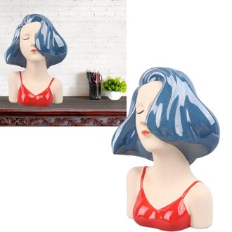 Infinite Jarr&oacute;n Decorativo De Cer&aacute;mica Con Forma De Cabeza De Ni&ntilde;a, Azul Moderno, Para Sal&oacute;n, Oficina O Dormitorio