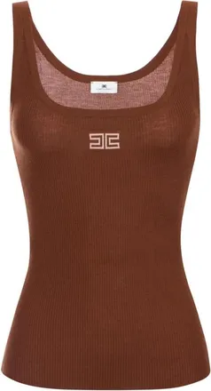 Elisabetta Franchi Tops, Dames, Bruin, XL, Wol, Ribbed Knit Tank Top
