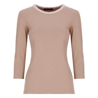 Fabiana Filippi T-shirt met paillettenkraag - Dames - Longsleeves - Beige - XS - Pailletten - Tops
