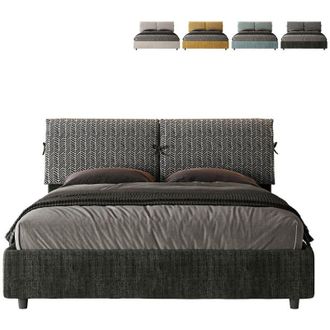 Itamoby Letto matrimoniale con rete imbottito 160x190 tessuto Aragona 7 azzurro Mados