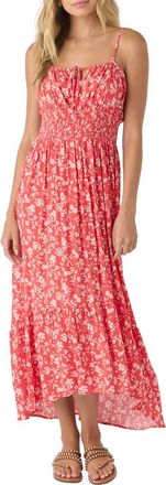 O'Neill Lettie Smocked Waist Midi Sundress in Cayenne at Nordstrom, Size Medium