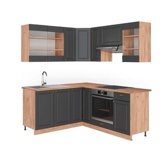 Vicco Cocina Esquinera Fame-line, Antracita Casa De Campo/roble Kraft Dorado, 160 X 190 Cm, Et Roble