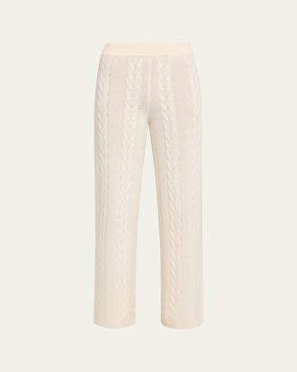 Lisa Yang Dagny Cashmere Cable-Knit Straight-Leg Ankle Trousers