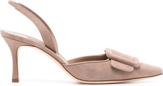 Manolo Blahnik 70mm Maysli pumps - women - Goat Skin/Calf Leather/Calf Suede - 38 1/2 - Neutrals