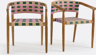 La Redoute Interieurs Set van 2 tafelarmstoelen, massief teakhout en geweven hars, Bianca
