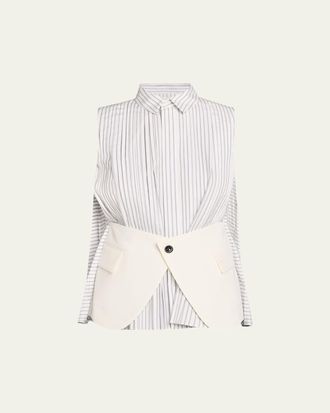 sacai Striped Poplin x Wool Suiting Panel Sleeveless Shirt