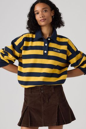 Levi's Graphic Vintage Rugby Fleece - Women - XS - Yellow / Stripe Rugby Arch Logo Spicy Mustard