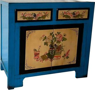 Wanderlust Deco Aparador de madera artesanal pintado a mano azul 90x40x87 alt. cm