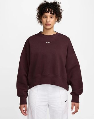 Nike Womens Womens Sportswear Phoenix Fleece Over Oversized Crewneck Sweatshirt - Red - Size: 12