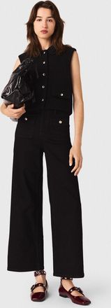 Maje Tweed Top With Velvet Trim - Black - Maje