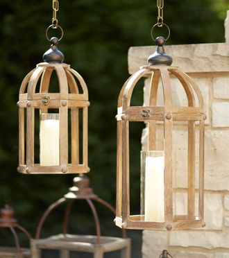 Melrose International Open Wood Lantern with Glass Hurricane (Set of 2) - Brown, Clear