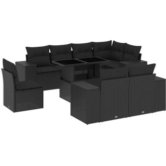 vidaXL Set De Sof&aacute;s De Jard&iacute;n 8 Piezas Y Cojines Rat&aacute;n Sint&eacute;tico Negro Vidaxl