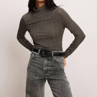 Veronica Beard Nate Mock-Neck Top In Dark Acorn Multi