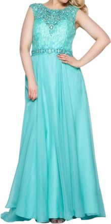 Mac Duggal Chiffon A-Line Gown - Plus In Bright Mint