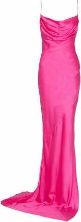 Balmain Gedrapeerde satijnen jurk met split - Dames - Avondkleed - Roze - XS - Satijn - Kleedjes