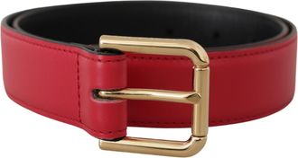 Dolce & Gabbana Womens Red Calf Leather Gold Tone Logo Metal Buckle Belt - One Size