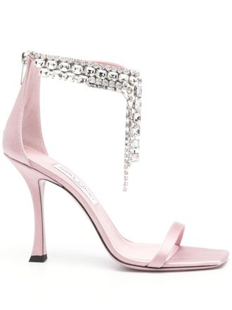 Jimmy Choo London 10mm Verity sandals - women - Fabric/Calf Leather/Calf Leather/Fabric/Rhinestone - 38 - Pink