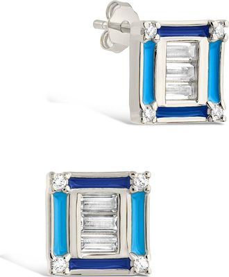 Sterling Forever Luella CZ & Enamel Square Stud Earrings