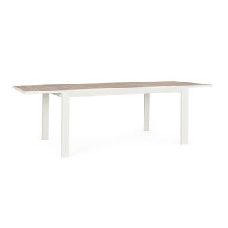 Konte Design Mesa extensible con efecto madera y estructura de aluminio blanco