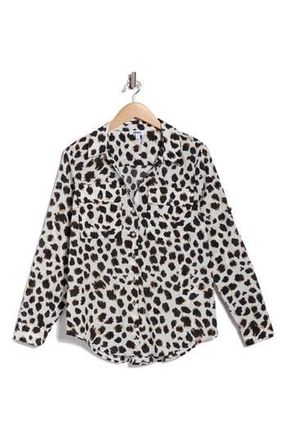 DKNY Abstract Print Roll Sleeve Button-Up Shirt in Ivory/Black Multi at Nordstrom Rack, Size X-Large