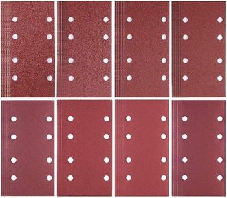 OEM 80 Piezas, Juego De Papel De Lija, Granos 40/60/80/120/180/240/320/400, Papel De Lija Rectangular Flocado, 8 Agujeros, Rojo, 18593 Mm